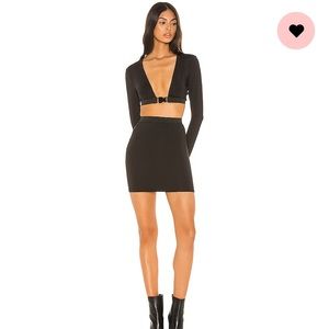 Superdown black crop and mini skirt set